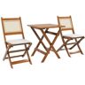 Outsunny Teak 3-Piece PE Rattan Wood 28.7 in. Square Outdoor Bistro Set with White Cushions