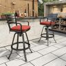 Crestlive Products Swivel Cast Aluminum Outdoor Bar Stool with Sunbrella Red Cushion (2-Pack)