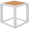 18 in. White Square Powder-Coated Aluminum Outdoor Side Table with Slatted Imitation Wood Tabletop