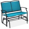Best Choice Products Peacock Blue/Black 2-Person Metal Outdoor Glider, Patio Loveseat, Fabric Bench Rocker for Porch with Armrests