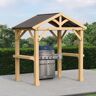 Yardistry Meridian 8 ft. x 5 ft. Premium Cedar Outdoor Grilling Shade Gazebo with Brown Aluminum Roof and 2 Counter Shelves