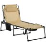 Otryad Folding Metal Chaise Lounge with 5-level Reclining Back, Outdoor Tanning Chair with Reading Face Hole