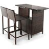 Costway 3-Piece Wicker Outdoor Serving Bar Set Height Table 2-Stools with 3-Rows Stemware Racks Garden