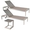 Boosicavelly Modern Silver Aluminum Outdoor Lounge Chair with Gray Textile Fabric and Adjustable Backrest and Coffee Table (2-Pack)
