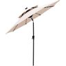 FLAME&SHADE 9 ft. Double Top Aluminum Market Solar Lighted Tilt Patio Umbrella with LED in Beige Solution Dyed Polyester