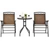 Costway Black 3-Piece Metal Round Outdoor Bistro Set Patio Pub Dining Set with 2 Folding Chairs & Glass Table