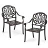 Costway 2pc Cast Aluminum Stackable Outdoor Dining Chairs Armrests in Bronze