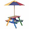 ITOPFOX Outdoor Kids Rainbow Picnic Table Bench Set with Removable Umbrella for Garden, Backyard or Playground 4-Seat