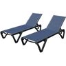 Anvil 2-Piece Metal Outdoor Chaise Lounge Stackable Patio Lounge Chair with 5 Position Adjustable Backrest, Navy Blue