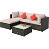 Costway Island 5-Piece Wicker Outdoor Patio Rattan Furniture Sectional Conversation Set with Beige Cushion