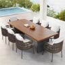 Homary 9 Pieces Outdoor Patio Dining Set for 8 Person with Rectangle Teak Table & Rattan Chairs