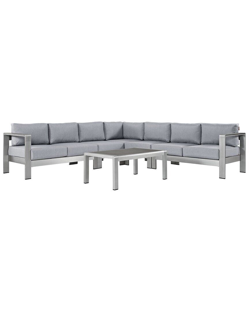 Modway Shore 6-Piece Outdoor Patio Sectional Sofa Set Silver NoSize