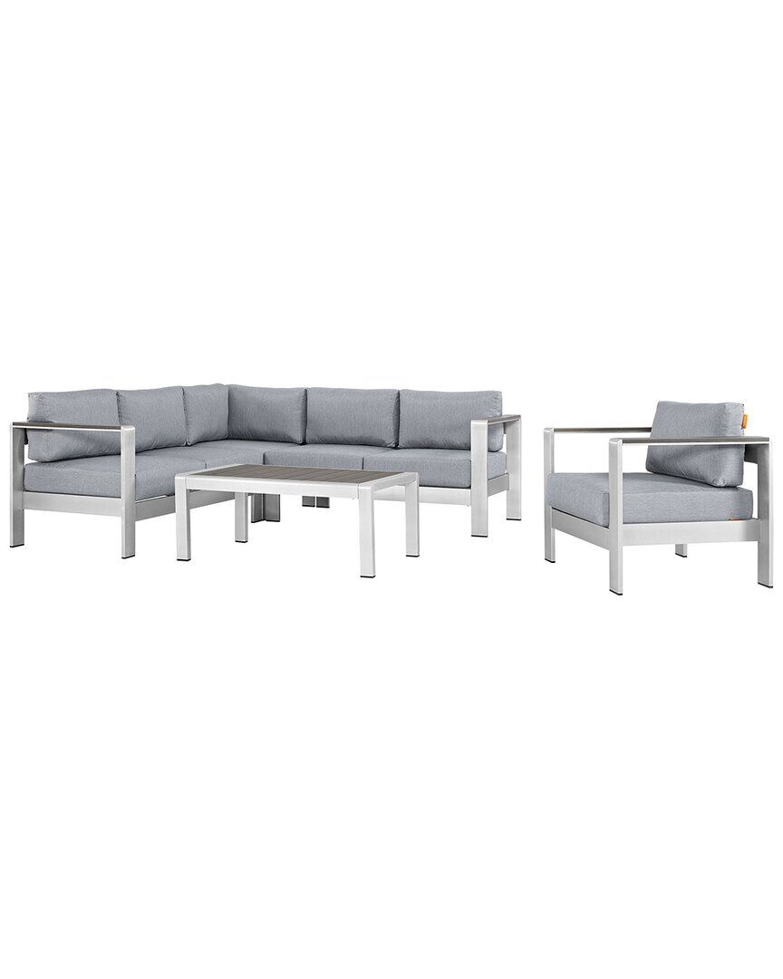 Modway Shore 5-Piece Outdoor Patio Sectional Sofa Set Silver NoSize