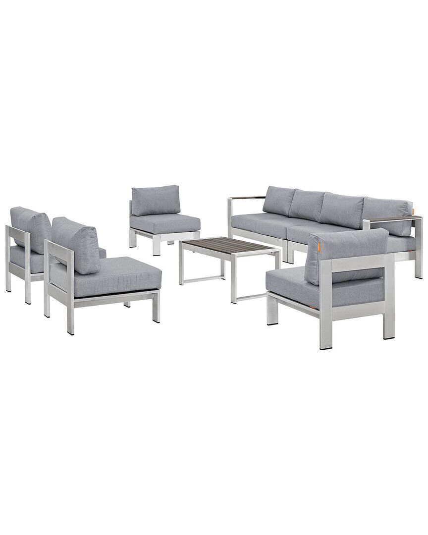 Modway Shore 7-Piece Outdoor Patio Sectional Sofa Set Silver NoSize