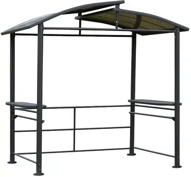 Outsunny 8' x 5' BBQ Patio Canopy Gazebo with Interlaced Polycarbonate Roof 2 Side Shelves and Poles for Hanging Tools, Grey