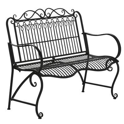 Outsunny Antique Garden Bench 2 Seater Metal Park Loveseat Outdoor Furniture with Armrests and Back for Front Porch Patio Park Lawn Black, Grey
