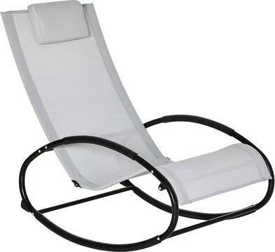 Outsunny Zero Gravity Patio Rocking Chair Outdoor Lounger with Pillow for Backyard Living Room and Poolside Black, Grey