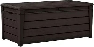 Keter Brightwood 120gal Patio Deck Box Weatherproof Resin Storage Bench, Brown