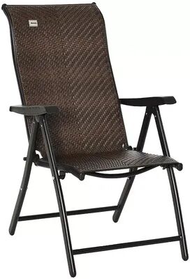 Outsunny PE Rattan Folding Lounge Chair Outdoor Wicker Portable Recliner with 7 Adjustable Backrest Position for Garden Balcony Patio Brown, Red/Coppr