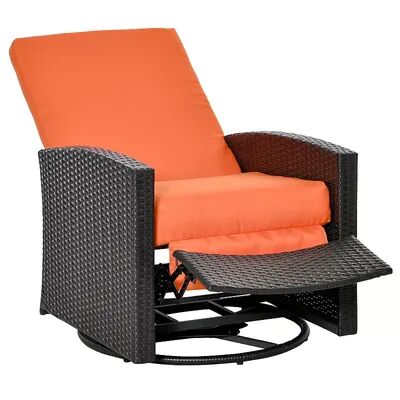 Outsunny Patio PE Rattan Wicker Recliner Chair with 360 degree Swivel Soft Cushion Lounge Chair for Patio Garden Backyard Light Blue, Drk Orange