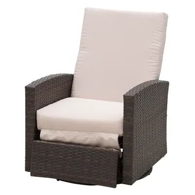 Outsunny Patio PE Rattan Wicker Recliner Chair with 360 degree Swivel Soft Cushion Lounge Chair for Patio Garden Backyard Light Blue, Beige