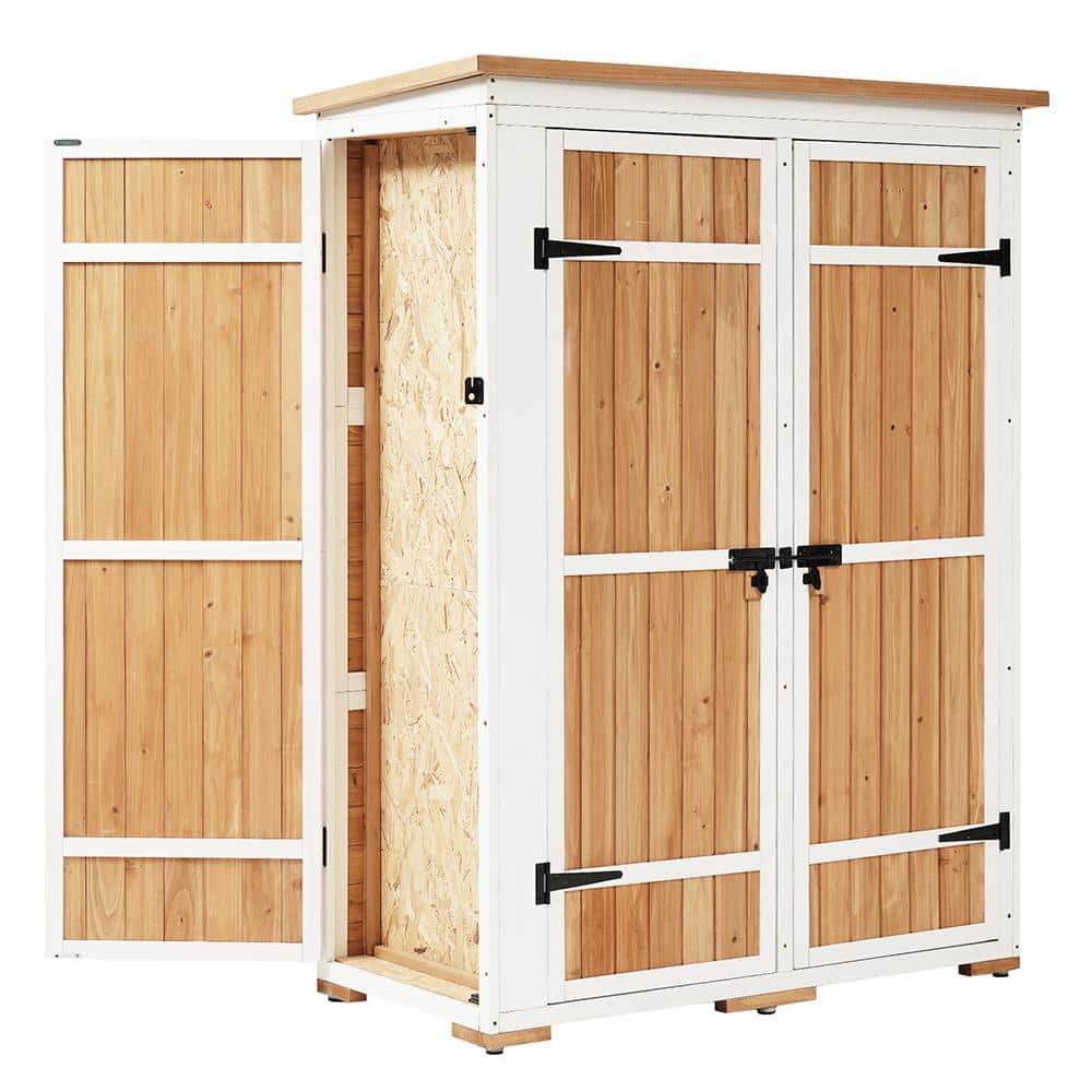 BTMWAY 4 ft. W x 2 ft. D Natural Outdoor Wood Storage Shed, Tool Cabinet with 4 Doors and Multiple-tier Shelves (8 sq. ft.)