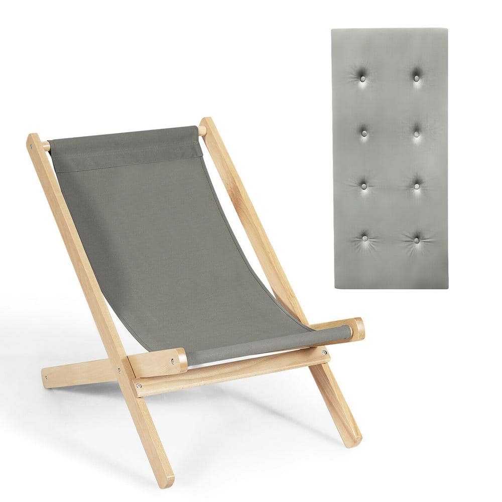 ANGELES HOME 3-Position Wood Adjustable and Folding Outdoor Beach Chair with Free Cushion