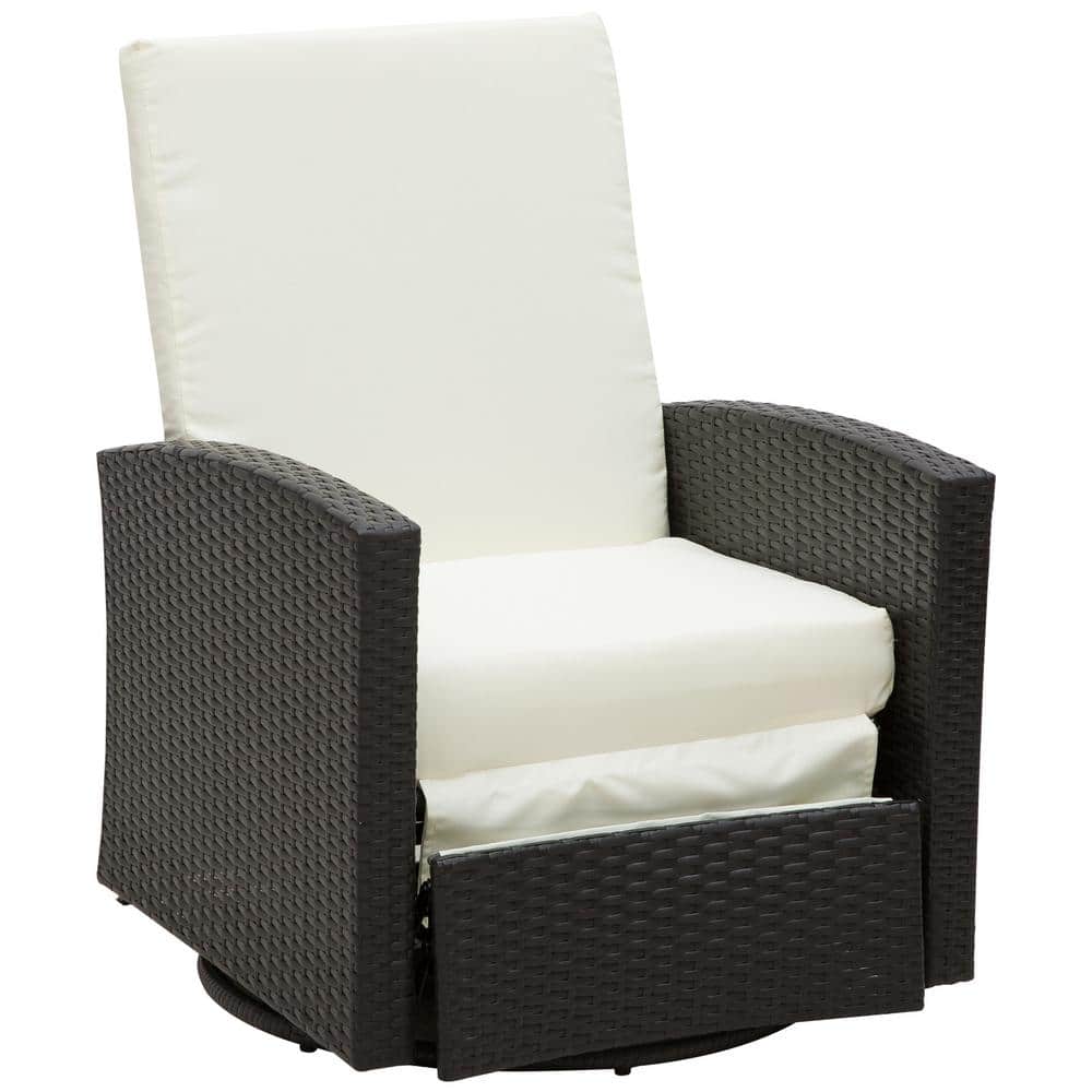 Outsunny Plastic Rattan Wicker Swivel Outdoor Recliner Lounge Chair with Cream White Water/UV Fighting Material and Comfort