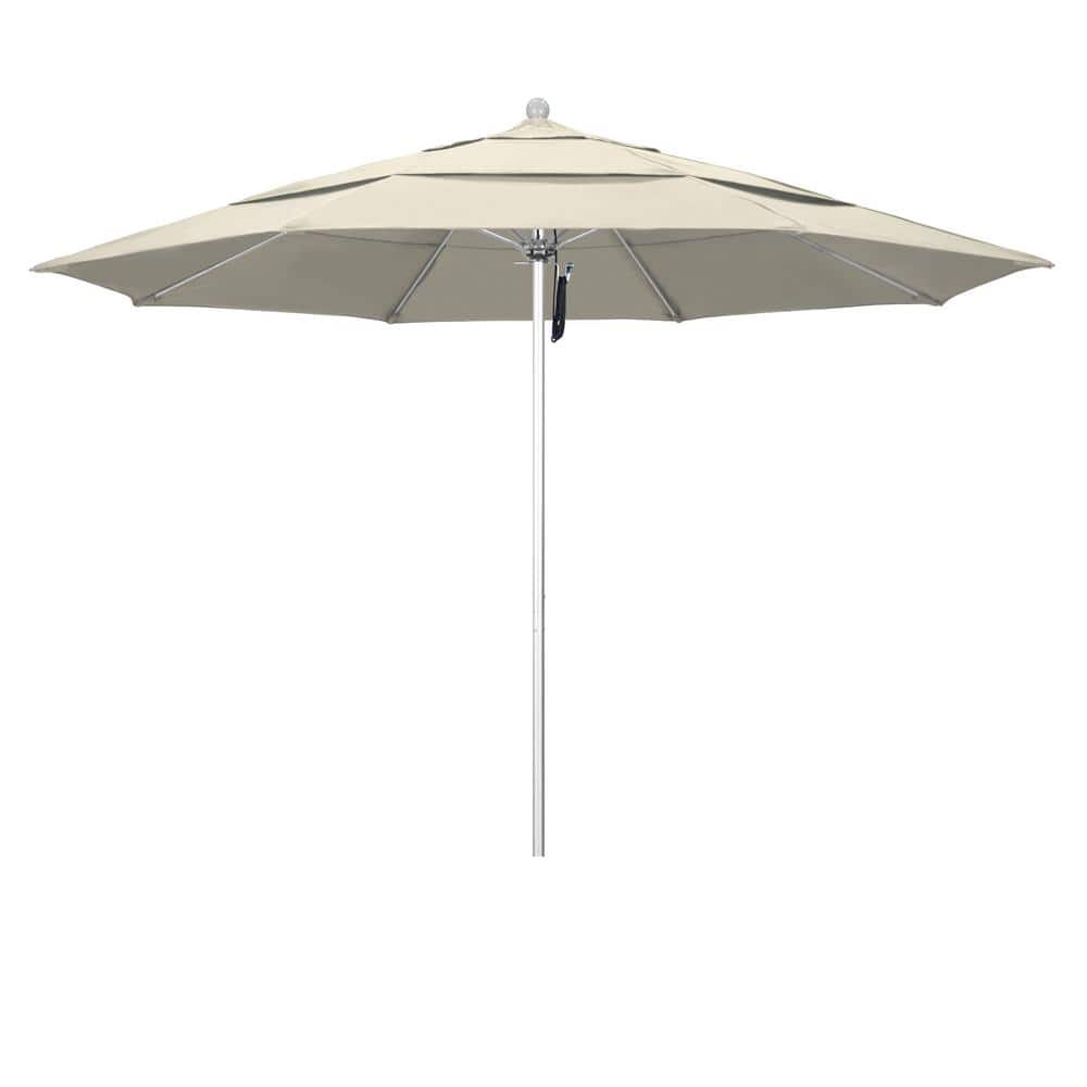 California Umbrella 11 ft. Silver Aluminum Commercial Market Patio Umbrella with Fiberglass Ribs and Pulley Lift in Antique Beige Olefin