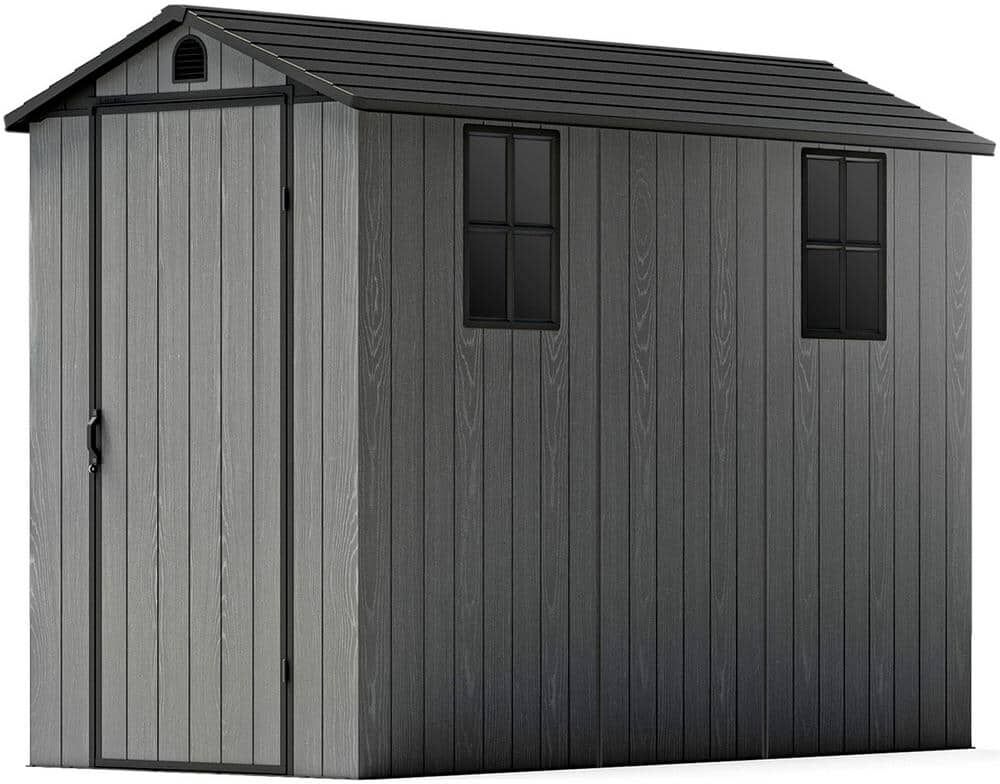 Patiowell 4 ft. W x 8 ft. D Plastic Outdoor Storage Shed with Floor, Resin Outside Tool Shed with Windows 30.2 sq. ft.