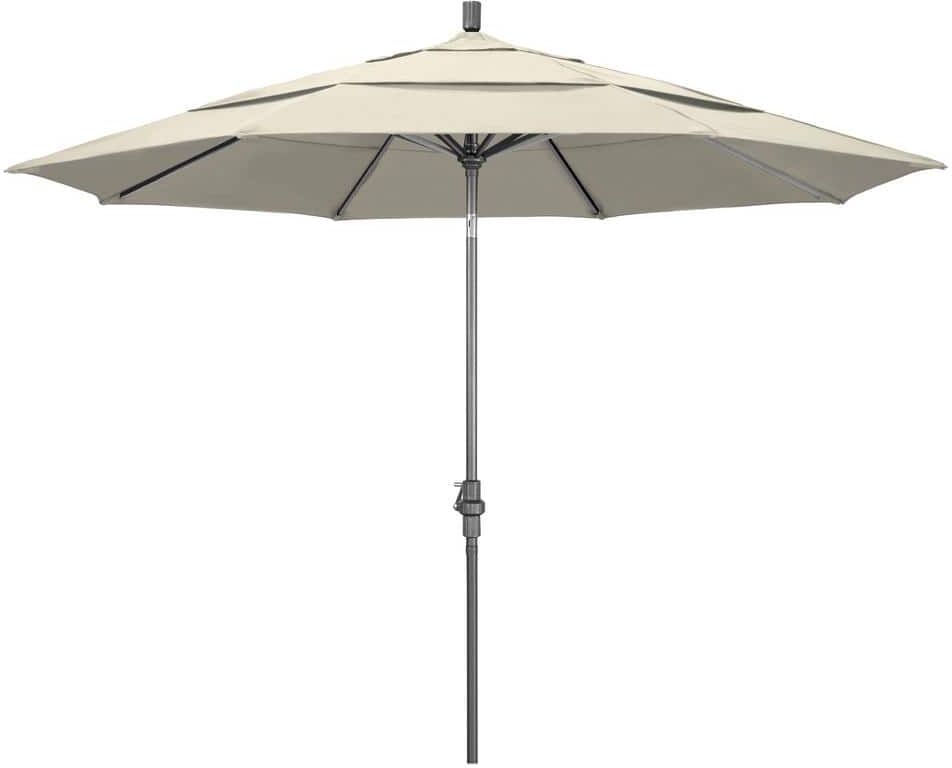 California Umbrella 11 ft. Hammertone Grey Aluminum Market Patio Umbrella with Crank Lift in Antique Beige Olefin