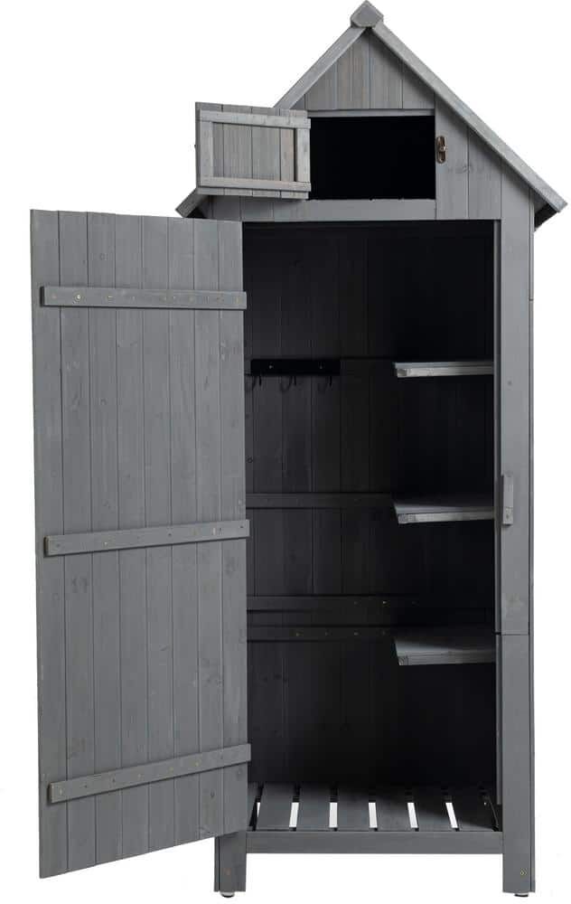 25.6 in. W x 18.1 in. D x 70.55 in. H Gray Outdoor Wooden Storage Cabinet Garden Tool Shed with Lockable Door