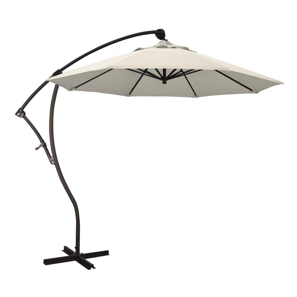 California Umbrella 9 ft. Bronze Aluminum Cantilever Patio Umbrella with Crank Open 360 Rotation in Antique Beige Olefin