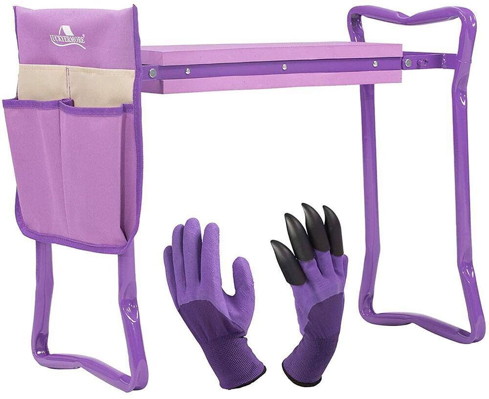 Cisvio Garden Kneeler and Seat Folding Kneeling Bench Stool with Tool Pouches Soft EVA Foam for Gardening, Purple