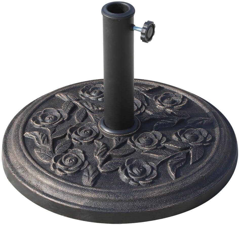 Otryad Round Resin Umbrella Base Stand Market Parasol Holder, Patio Umbrella Base in Antique Bronze