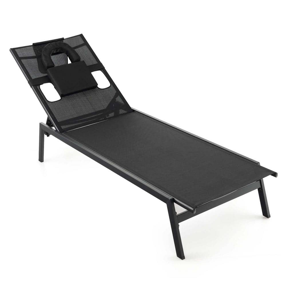 Costway Patio Tanning Lounge Chair 5-Position Outdoor Recliner with Face Hole Poolside Black