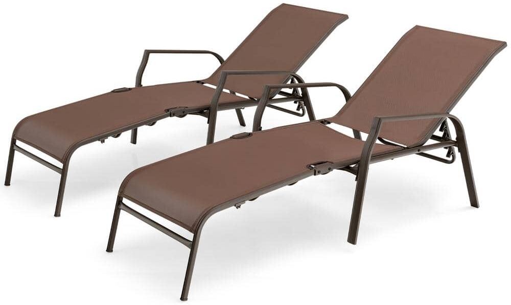 Costway 2-Piece Patio Folding Chaise Lounge Chair Recliner Back Adjustable Stack