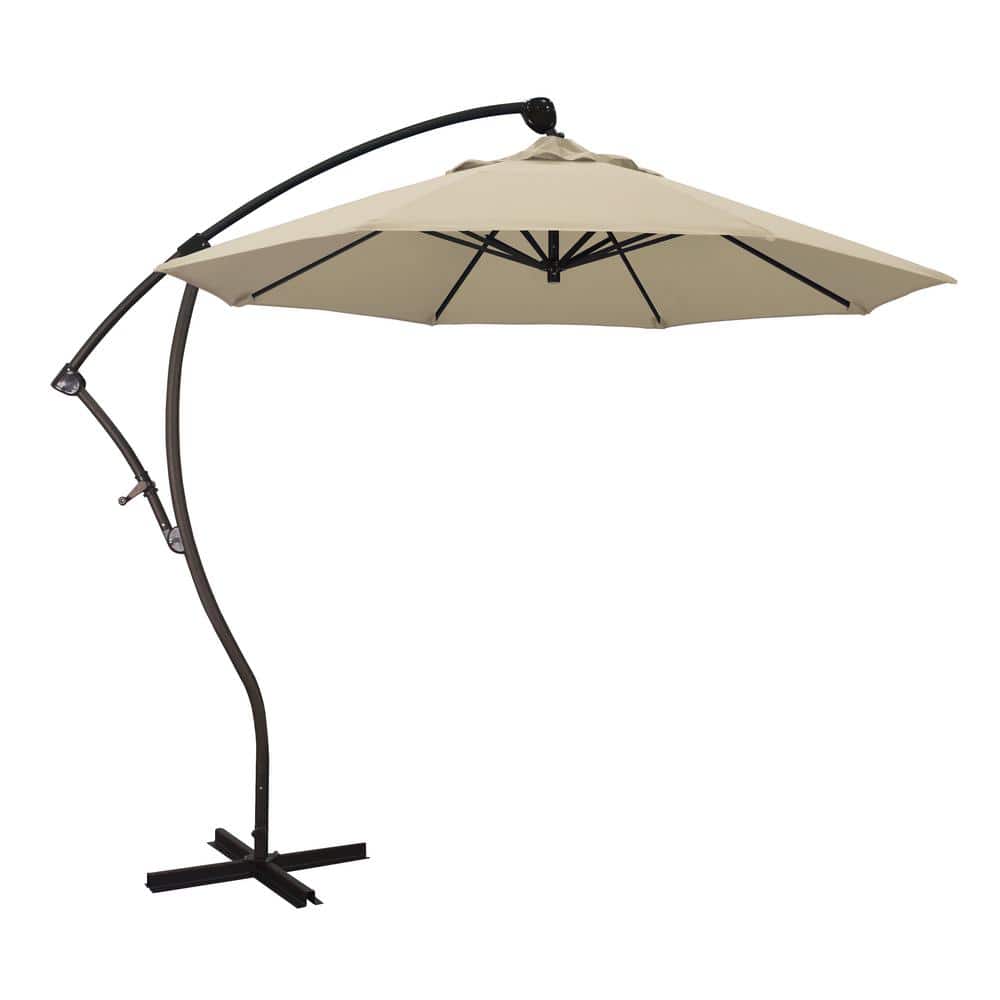 California Umbrella 9 ft. Bronze Aluminum Cantilever Patio Umbrella with Crank Open 360 Rotation in Antique Beige Sunbrella