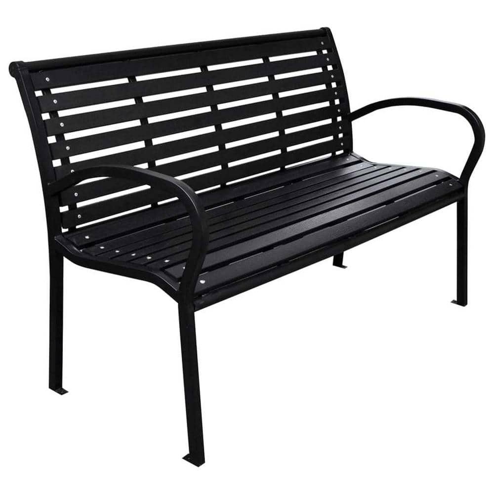 ITOPFOX 49.2 in. Metal Outdoor Patio Bench Garden Bench in Black with Curved Backrest