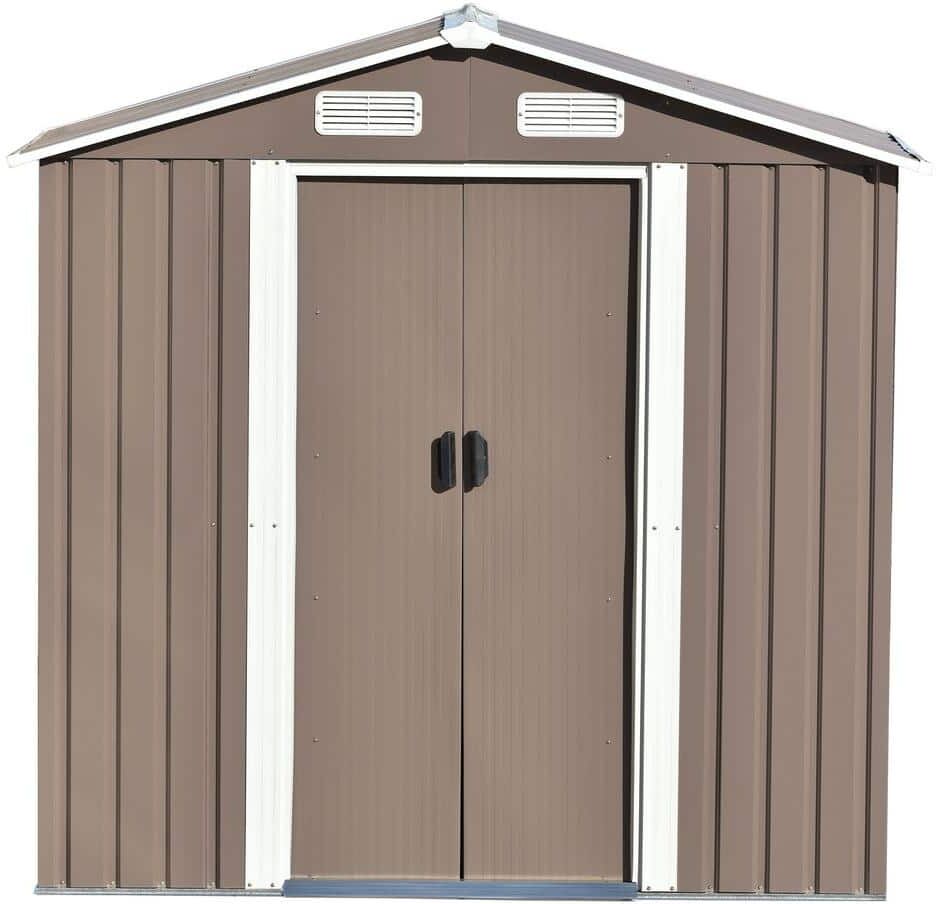 4 ft. W x 6 ft. D Outdoor Steel Metal Shed Type with Tool Cabinet & Adjustable Shelf Coverage Area 24 sq. ft. Brown