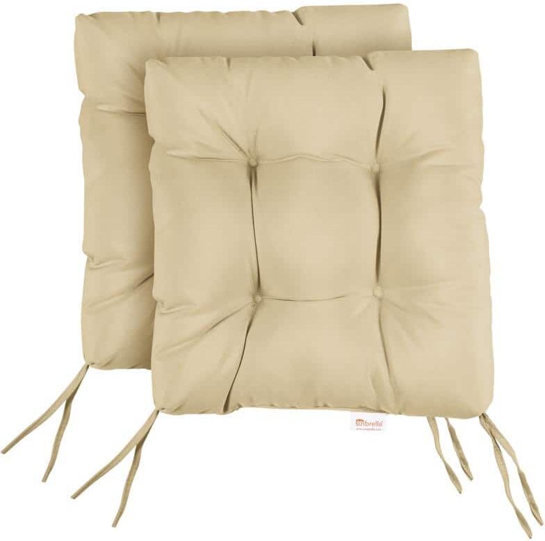 SORRA HOME Sunbrella Canvas Antique Beige Tufted Chair Cushion Square Back 16 x 16 x 3 (Set of 2)