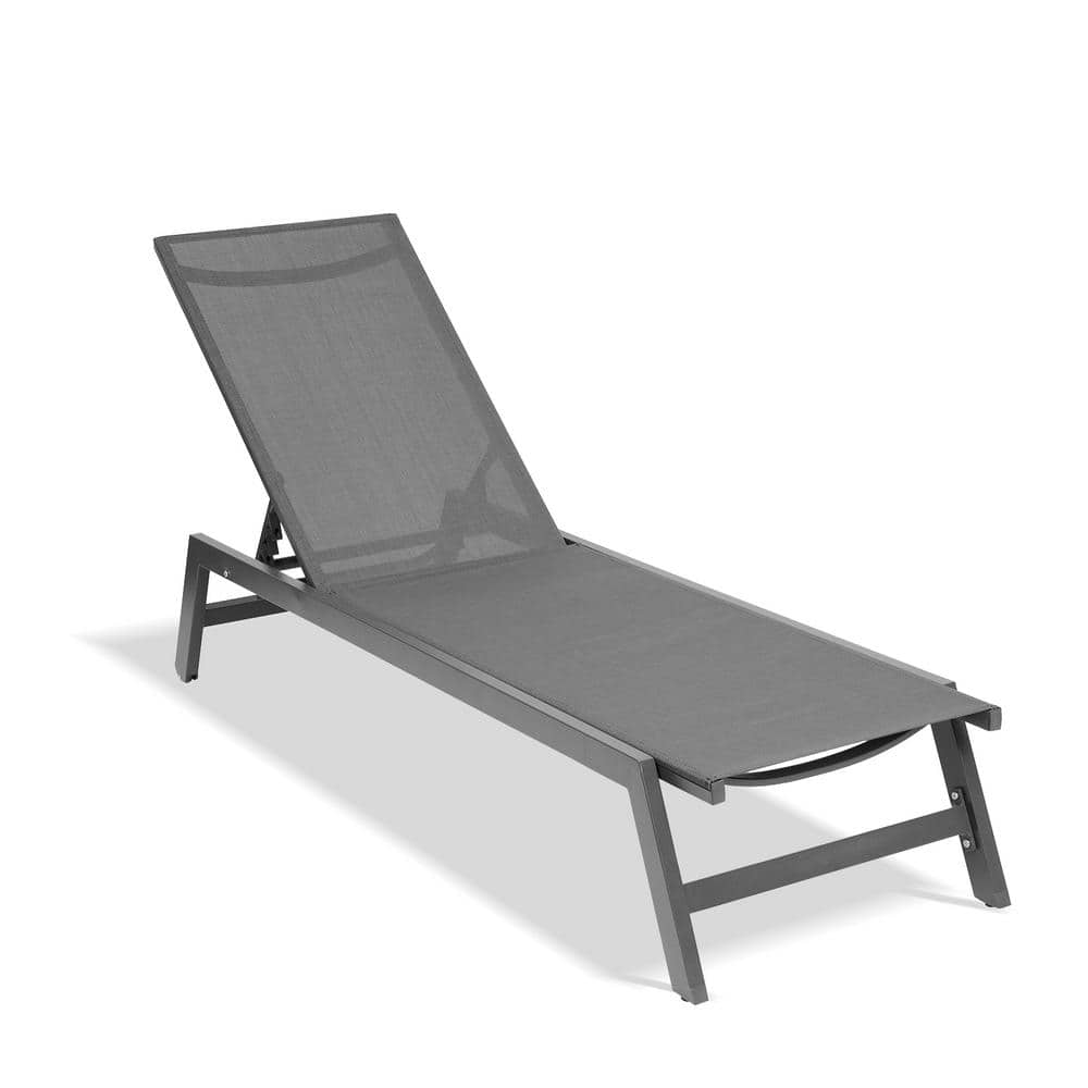 1 Piece Outdoor Gray Aluminum Chaise Lounge Chair with Five Adjustable Position