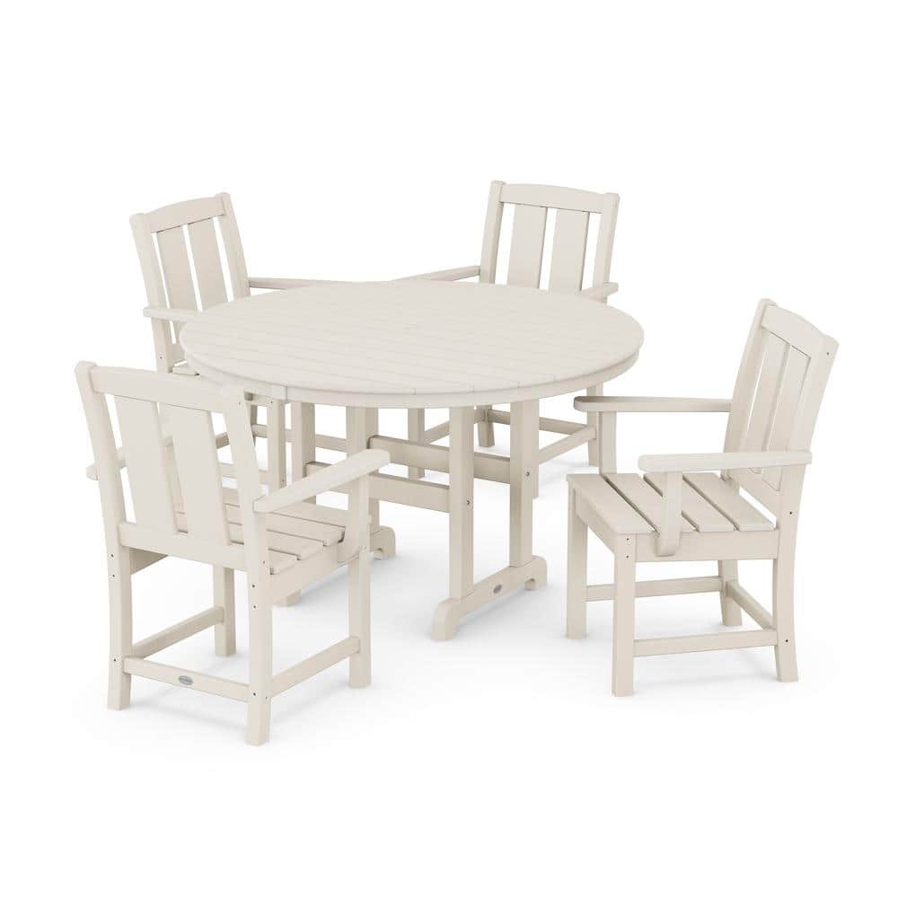 POLYWOOD Mission 5-Piece Farmhouse Plastic Round Outdoor Dining Set in Sand