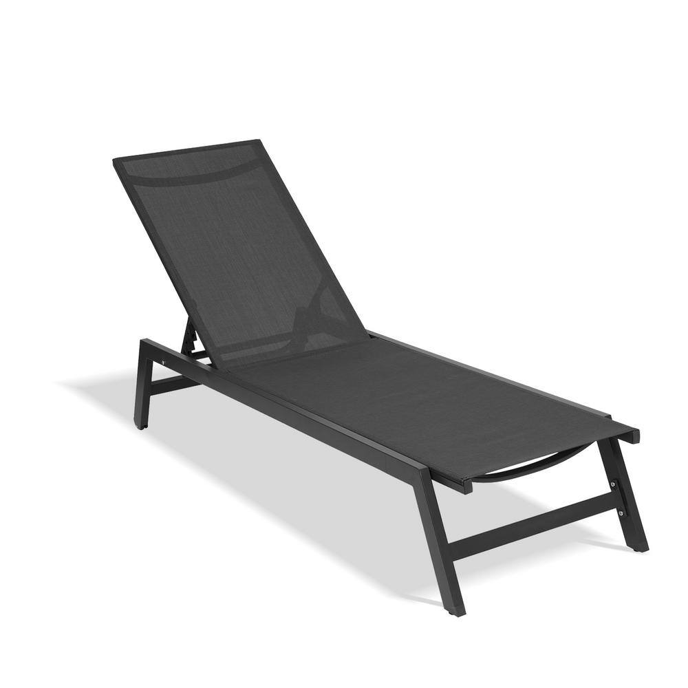 Black Adjustable Outdoor Chaise Lounge with 5-Position Adjustable Aluminum Recliner for Patio, Beach, Yard, Pool