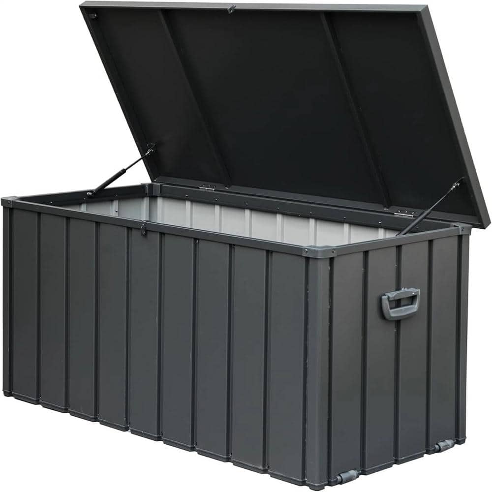 ITOPFOX 120 Gal. Steel Outdoor Storage Deck Box Waterproof arge Patio Storage Bin for Outside Garden Tools Lockable Dark Gray