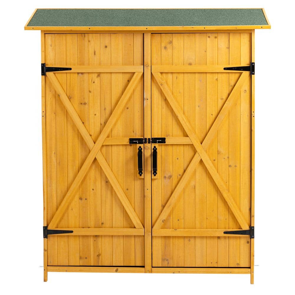 4.7 ft. W x 1.6 ft. D Natural Outdoor Wood Storage Shed Tool Storage Cabinet with Pitch Roof Lockable Door (7.5 sq. ft.)