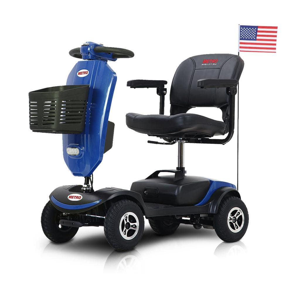 Outdoor compact mobility scooter, 300-Watt Motor, Travel - Long Range Power Extended Battery with USB charger port, BLUE