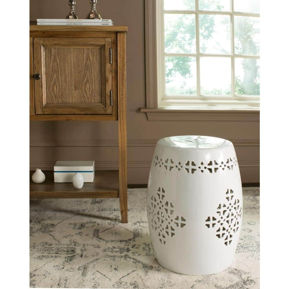 SAFAVIEH Quatrefoil Antique White Ceramic Garden Stool