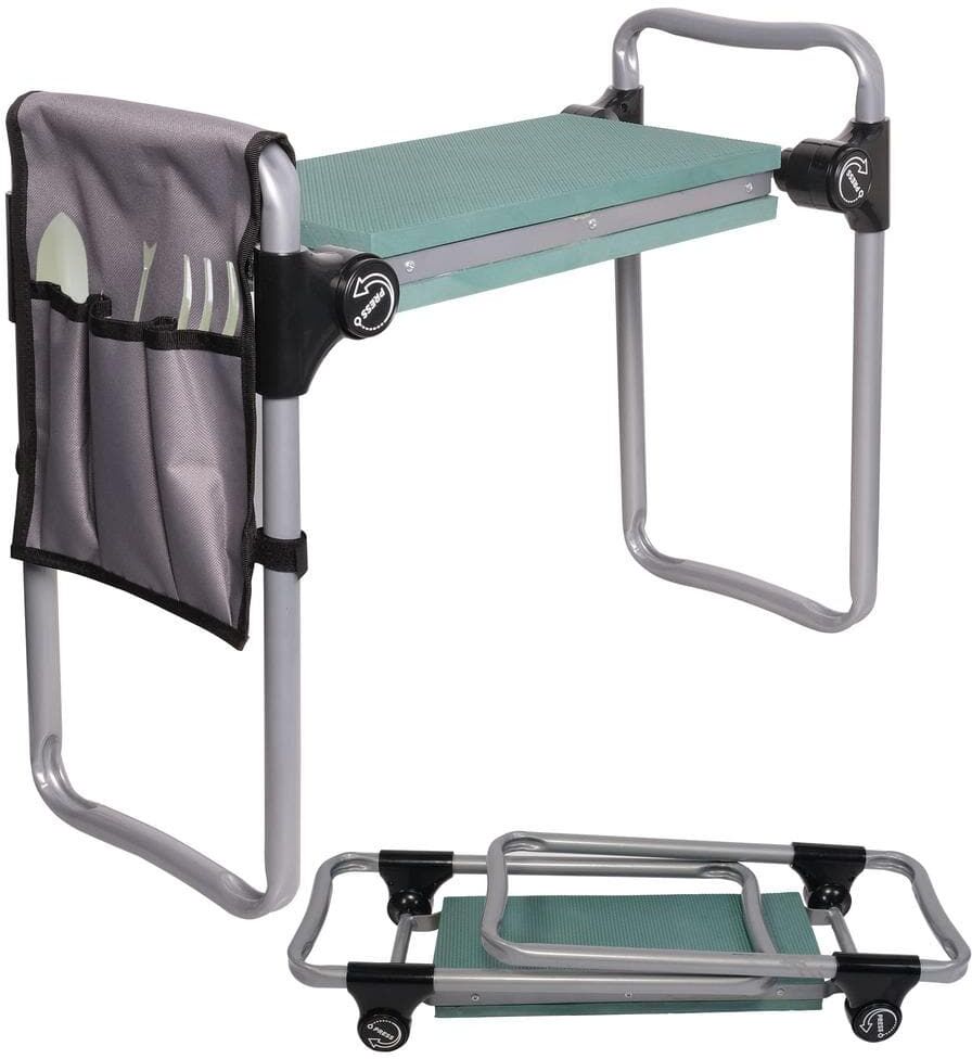 Garden Kneeler and Seat with Tool Bag Pouch, Foldable Garden Stool with EVA Foam Kneeling Pad, Medium, Green