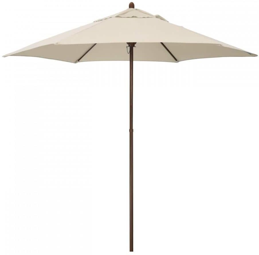 Astella 9 ft. Wood-Grain Steel Push Lift Market Patio Umbrella in Polyester Antique Beige Fabric